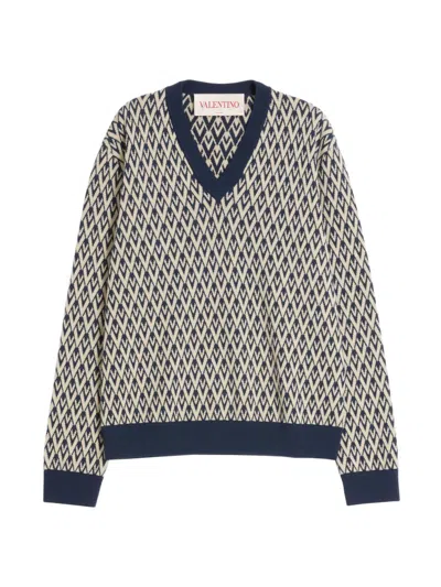 Valentino Men's Wool Sweater With Toute La V Jacquard Pattern In Multi