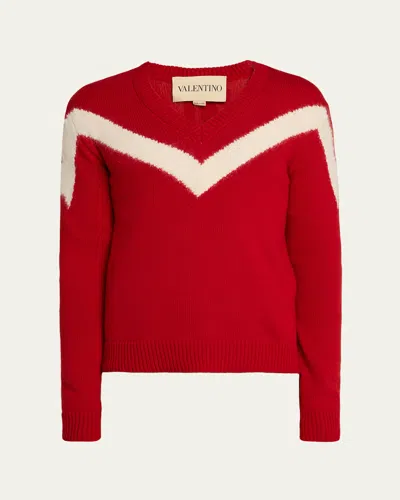 VALENTINO MEN'S WOOL V-NECK SWEATER WITH VLOGO BOW