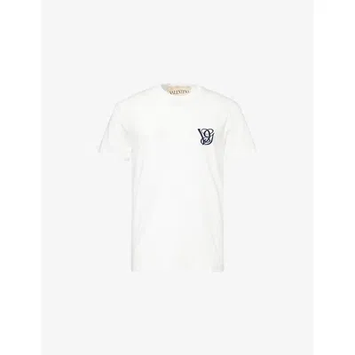 Valentino Mens Brand-embroidery Short-sleeves Cotton-jersey T-shirt Avorio In White