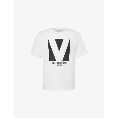VALENTINO MENS AVORIO LOGO-PRINT CREW-NECK COTTON-JERSEY T-SHIRT