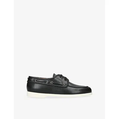 VALENTINO GARAVANI MENS BLACK PALM AVENUE LEATHER BOAT SHOES EUR 44 / 10 UK