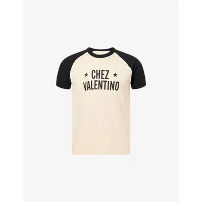 VALENTINO MENS BURRO/NERO CHEZ-VALENTINO-PRINT CREWNECK COTTON-JERSEY T-SHIRT XXL