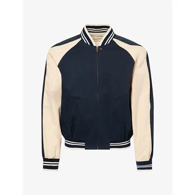 Valentino Mens Contrast-stripe Zip-up Cotton Bomber Jacket Navy In Blue