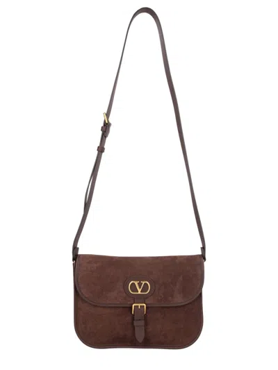 Valentino Garavani Mens Leather Crossbody Satchel Bag In Brown