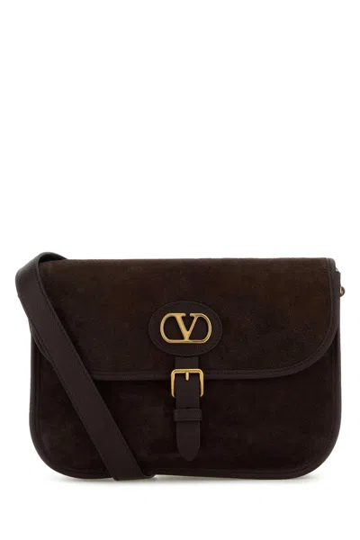Valentino Garavani Mens Leather Crossbody Satchel Bag In Brown