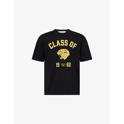Valentino Mens Nero Giallo Panther Graphic-print Cotton-jersey T-shirt In Black