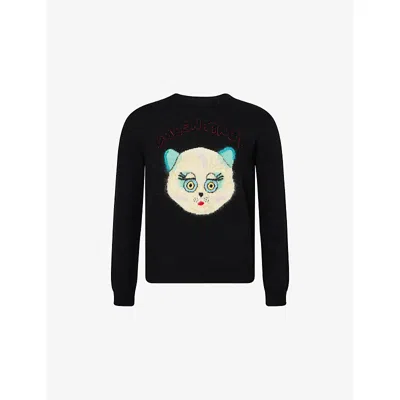 Valentino Mens Nero Le Chat De La Maison Cat-intarsia Cotton And Wool Jumper Xl In Black