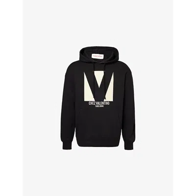 Valentino Mens  Logo-print Relaxed-fit Cotton-jersey Hoody In Nero