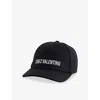 Valentino Cotton Baseball Cap With Embroidery In Nero/avorio
