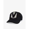 Valentino Garavani Black Hat With Logo On The Front In Cotton Man In Nero/avorio