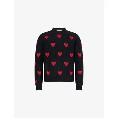 VALENTINO MENS VALENTINO GARAVANI HEART-PRINT CREWNECK KNITTED JUMPER