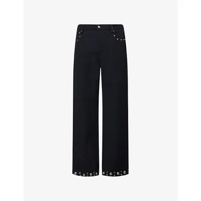 Valentino Mens Notte Eye-let Stud Embellishment Straight-leg Denim Jeans In Black