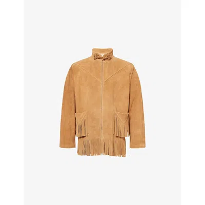 Valentino Turtleneck Long Sleeve Leather Jacket In Brown