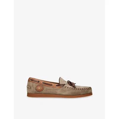 VALENTINO GARAVANI MENS TAUPE PALM AVENUE SUEDE BOAT SHOES EUR 41 / 7 UK
