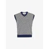 Valentino Mens  Garavani Jacquard Sleeveless Wool-knit Vest In Toute La V Navy/crema
