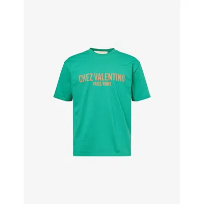 Valentino Mens Chez  Short-sleeves Cotton-jersey T-shirt Verde/arancio In Green