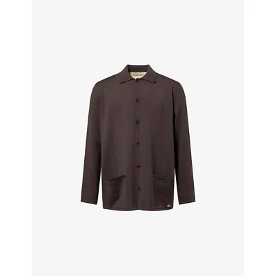 Valentino Mens Vlogo Signature Pointed-collar Virgin-wool Cardigan Marrone Xl In Brown