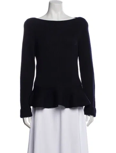 Pre-owned Valentino Merino Wool Bateau Neckline Sweater In Blue