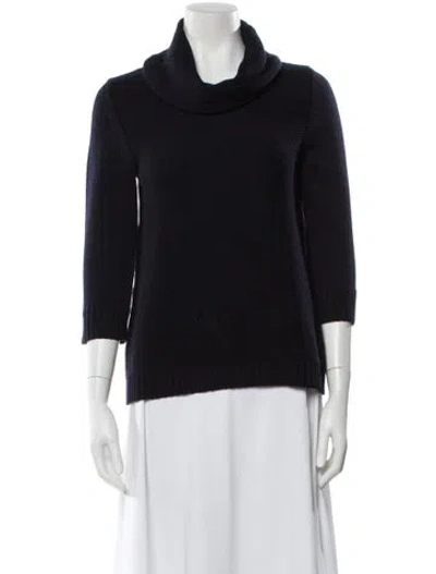 Pre-owned Valentino Merino Wool Cowl Neck Sweater In Blue