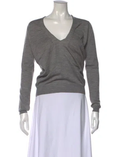 Pre-owned Valentino Merino Wool V-neck Sweater In Gray