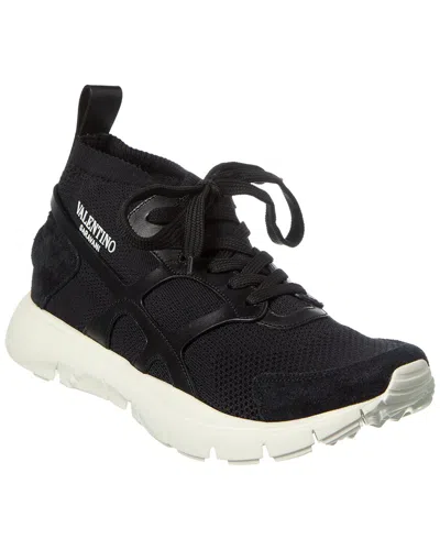 Valentino Garavani Mesh & Leather Sneaker In Black
