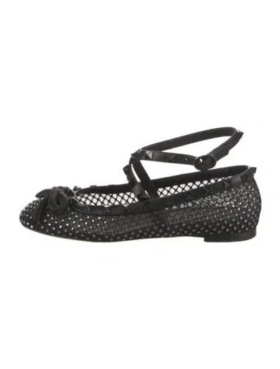 Pre-owned Valentino Garavani Mesh Bow Accents Slingback Flats In Black