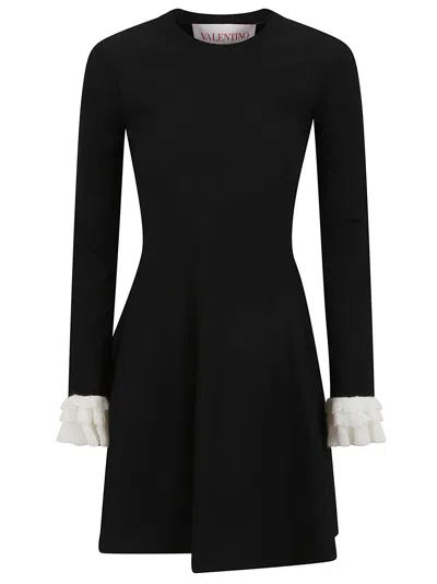 Valentino Garavani Ruffle Cuff Long Sleeve Sweater Dress In Ivory Black