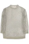 Valentino Sequin-embellished Metallic Open-knit Linen-blend Sweater In Green