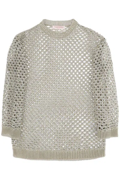 Valentino "mesh Knit Pullover With Sequins Embell In Gray
