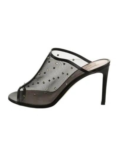 Pre-owned Valentino Garavani Mesh Lace Pattern Slides In Black