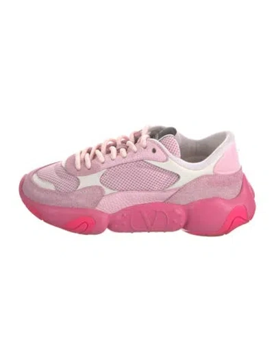 Pre-owned Valentino Garavani Mesh Leather Trim Embellishment Athletic Sneakers In Pink