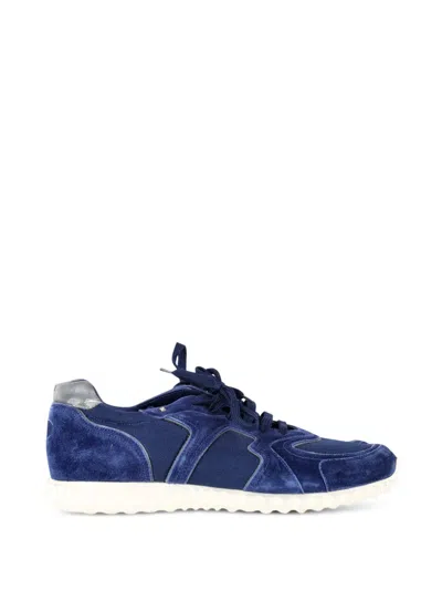 Pre-owned Valentino Garavani Mesh Suede Sneakers In Blue