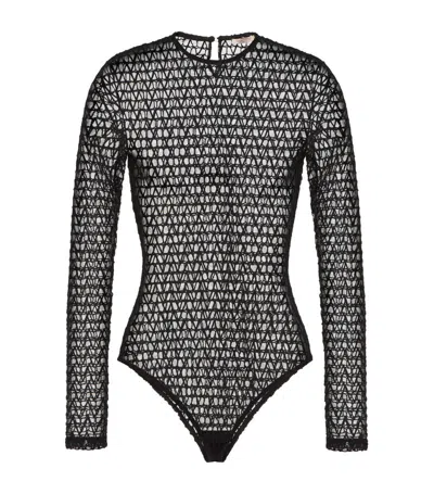 Valentino Mesh Toile Iconographe Bodysuit In Nero