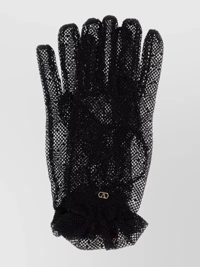 Valentino Garavani Mesh Vlogo Gloves Bow Detail In Black