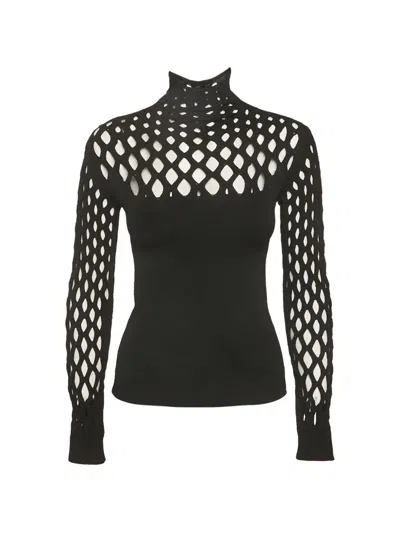 Pre-owned Valentino Mesh-knit Top In Black