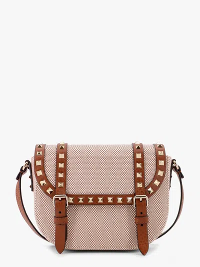 VALENTINO GARAVANI MESSENGER ROCKSTUD FABRIC AND LEATHER SHOULDER BAG