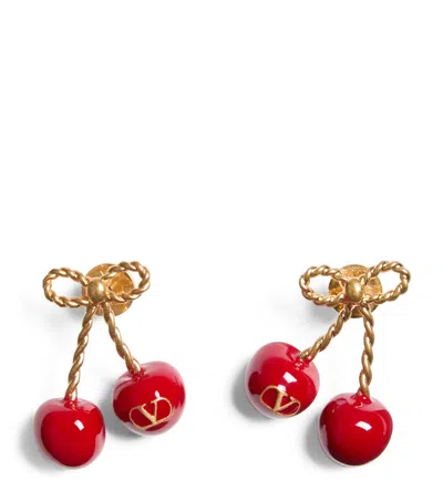 Valentino Garavani Metal And Enamel Chez Valentino Cherryfic Earrings In Gold