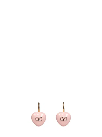 Valentino Garavani Metal And Enamel Coeur Royal Earrings In Pink