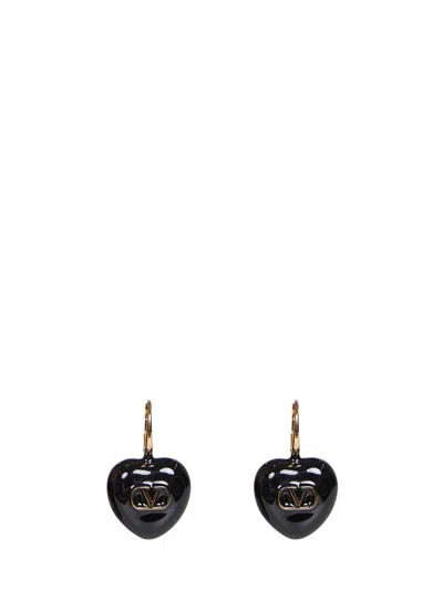 Valentino Garavani Metal And Enamel Coeur Royal Earrings In Black