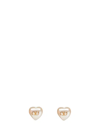 Valentino Garavani Metal And Pearl Vlogo Signature Earrings In Gold