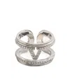 Valentino Metal And Swarovski Crystal Oval Ring In White