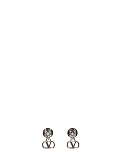 Valentino Garavani Metal And Swarovski Crystals Vlogo Signature Earrings In Metallic