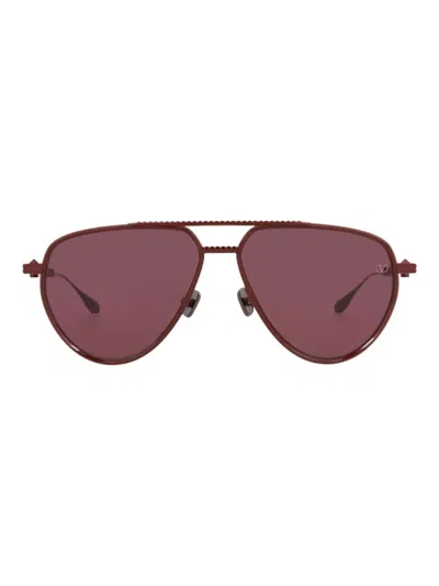 Valentino Metal Aviator Unisex Sunglasses In Brown