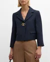 VALENTINO METAL LOGO CREPE CROP WOOL BLAZER