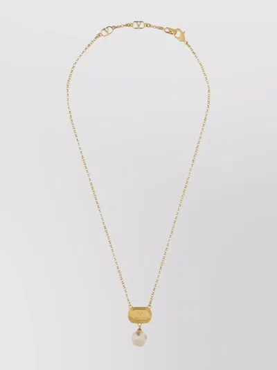 Valentino Garavani Metal Ovalette Necklace Enamel Crystal Pearl In Gold