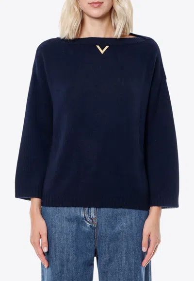 Valentino Metal V Cashmere Sweater In Blue