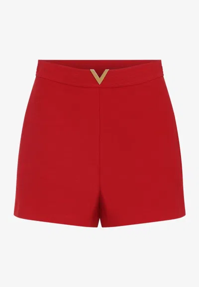 Valentino Metal V Wool And Silk Mini Shorts In Red