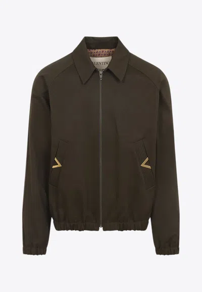Valentino Metal V Zip-up Jacket In Brown