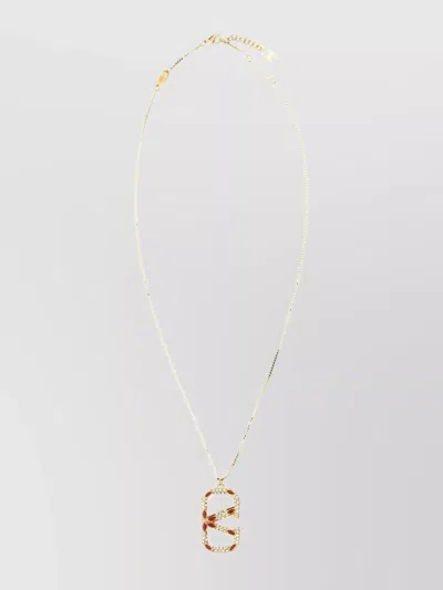 Valentino Garavani Metal Vlogo Pendant Necklace In White