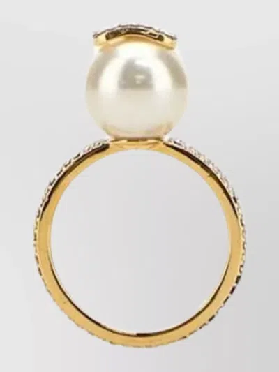 Valentino Garavani Metal Vlogo Signature Pearl Ring In Gold